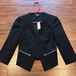 Express Black Open-Front Blazer with Zip Accents